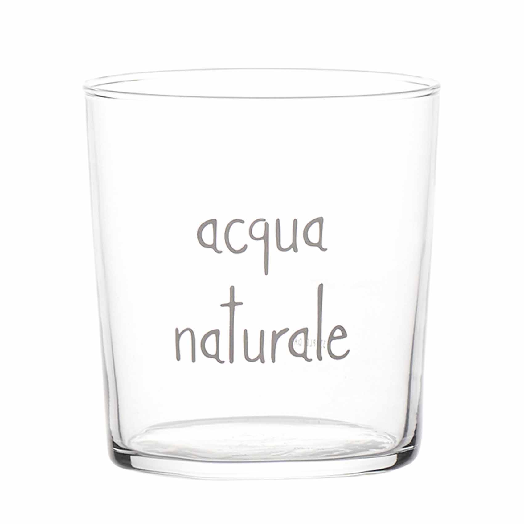 Set 6 bicchieri acqua Simple Day in vetro borosilicato con scritta Acqua naturale