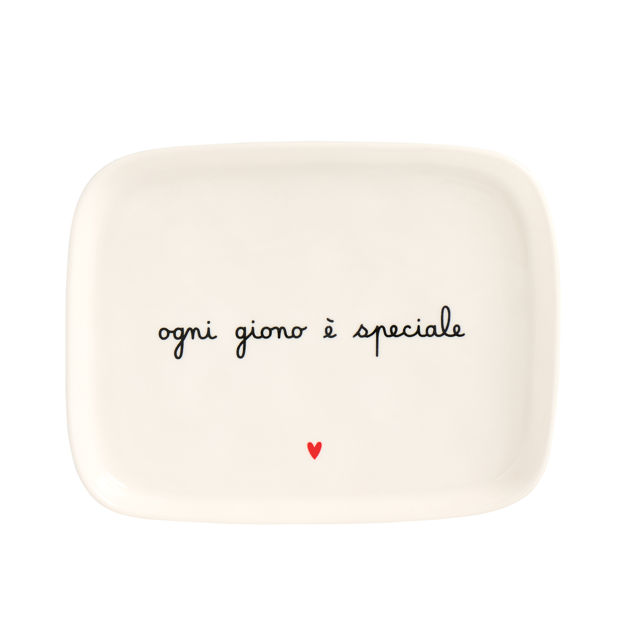 Piatto rettangolare Simple Day in gres con scritta Ogni giorno è speciale