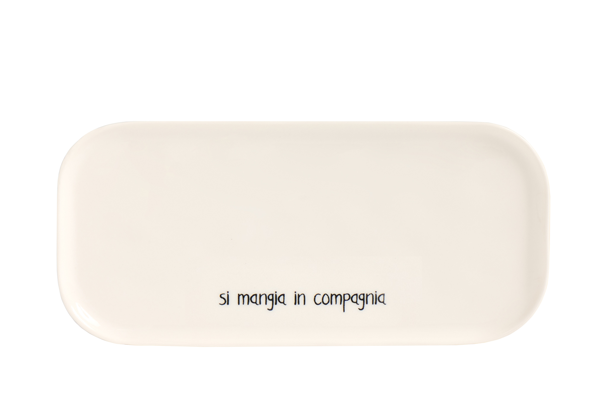 Vassoio rettangolare Simple Day in gres con scritta Si mangia in compagnia