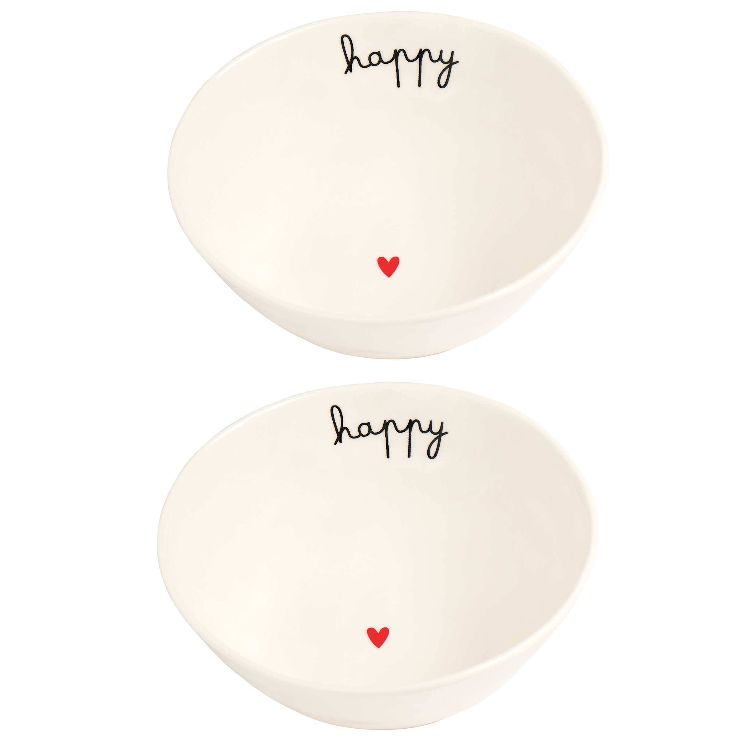 Set di due coppette Simple Day in gres con decoro nero Happy