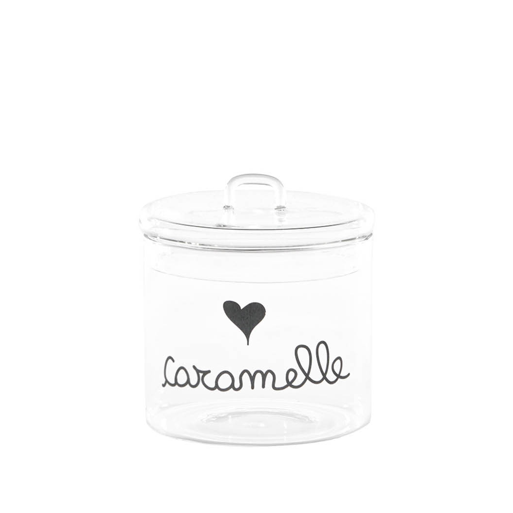 Barattolo Simple Day in vetro trasparente con scritta nera “Caramelle”, diametro 12 cm e altezza 13 cm