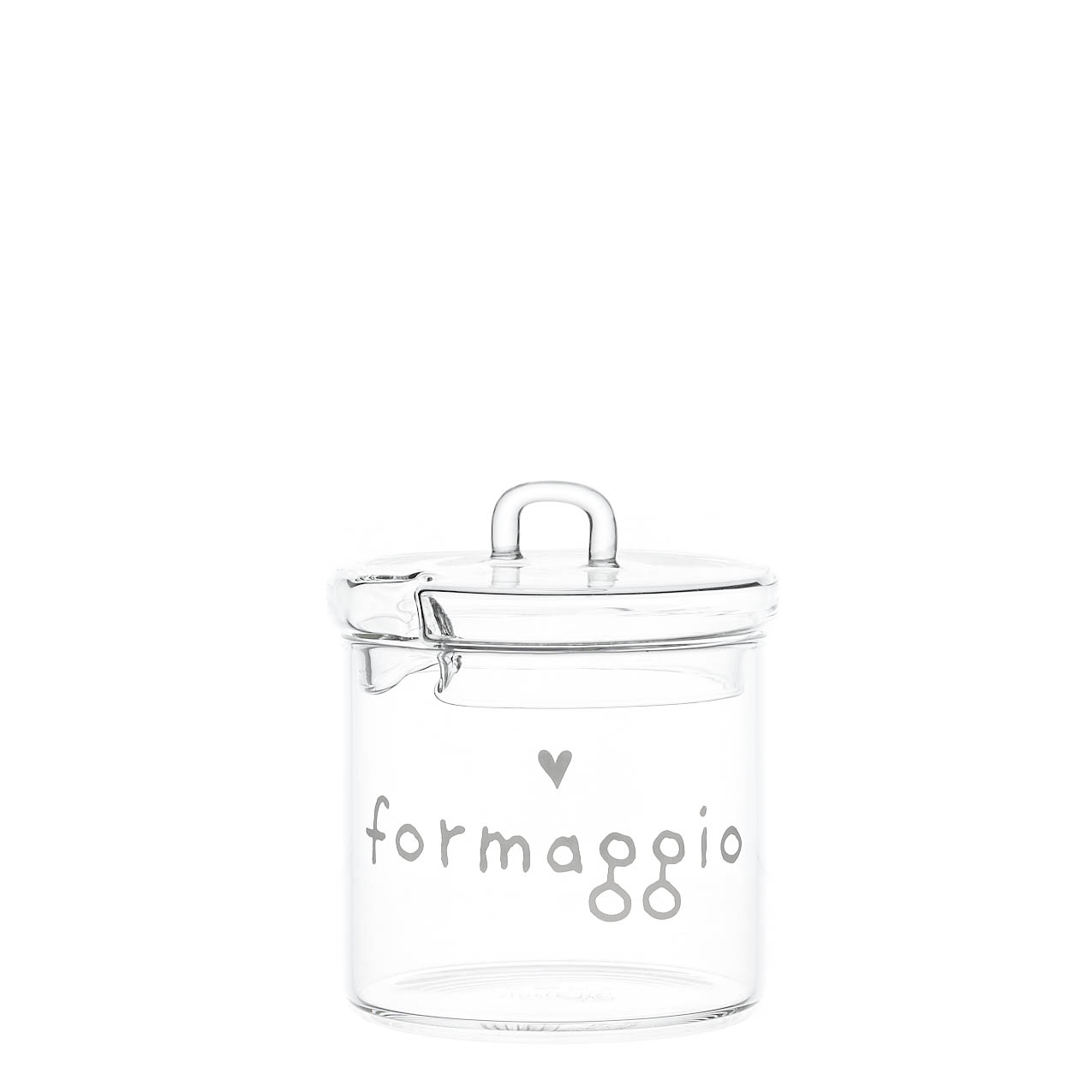 Formaggiera Simple Day in vetro trasparente con scritta bianca Formaggio e coperchio