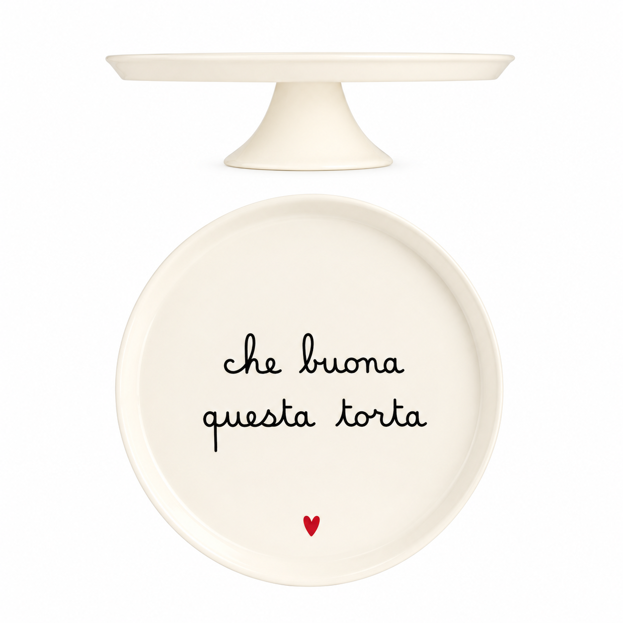 Alzata per dolci Simple Day in gres con decoro Che buona questa torta e cuore rosso