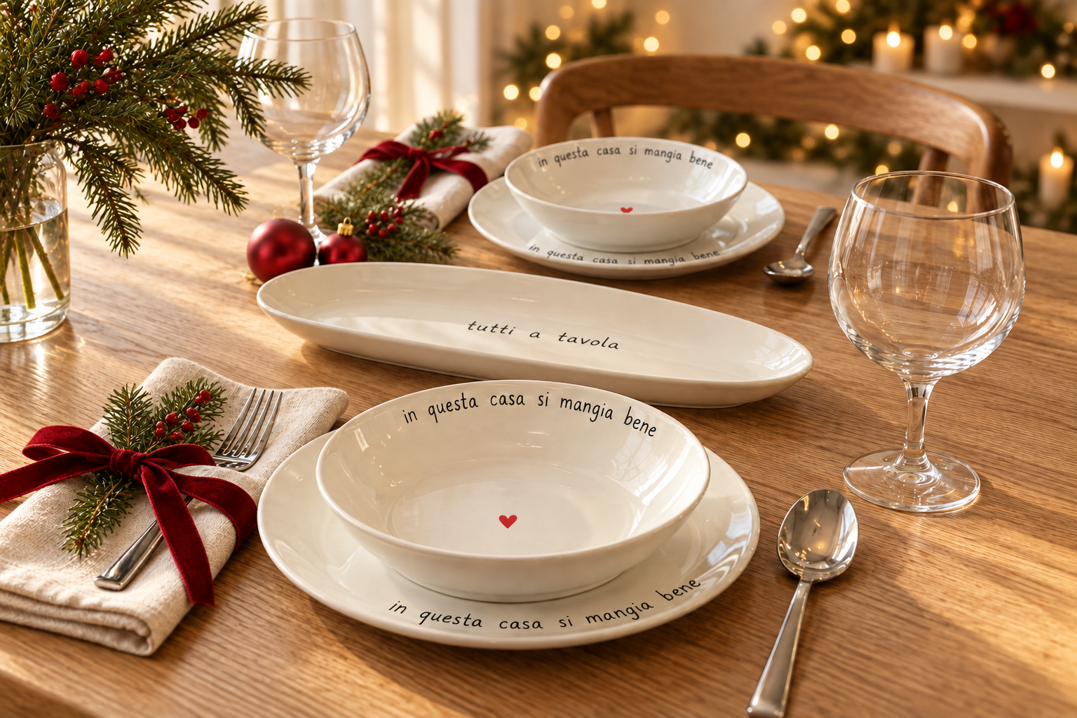 Elegante tavola natalizia con ceramiche italiane