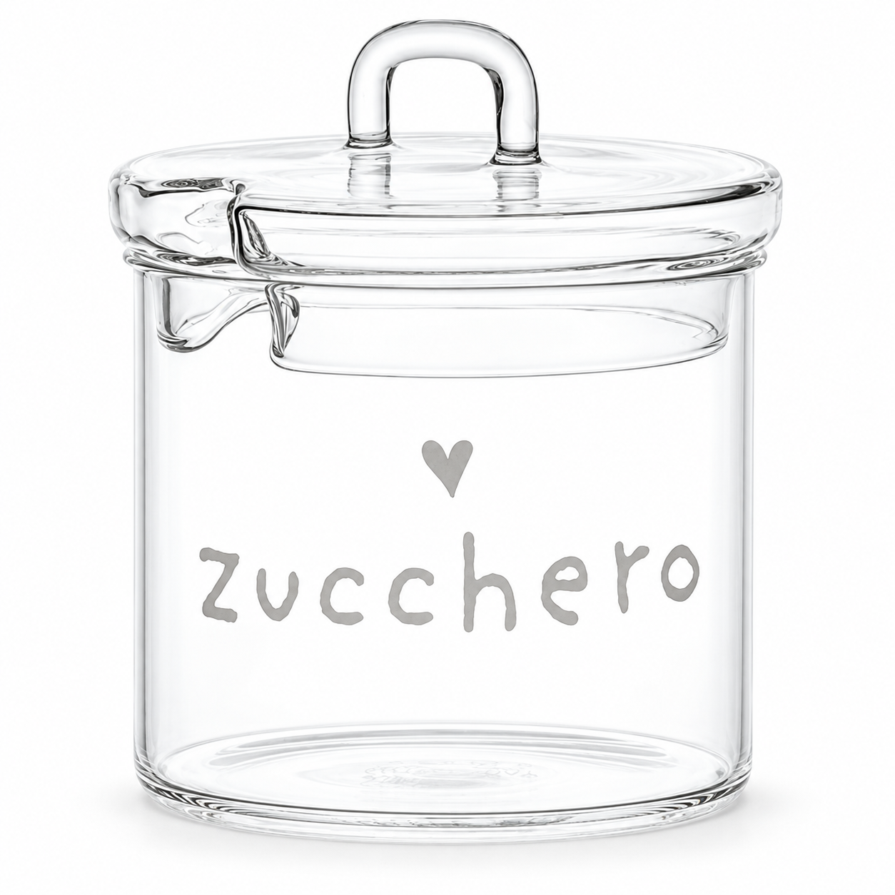 Zuccheriera Simple Day in vetro trasparente con decoro bianco Cuore zucchero e coperchio